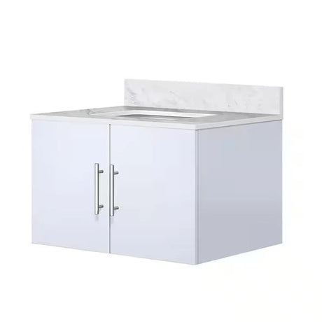 Geneva 30 In. Floating / Wall Mounted Glossy White Bathroom Vanity With Single Undermount Ceramic Sink, White Carrara Marble Top - BUILDMYPLACE