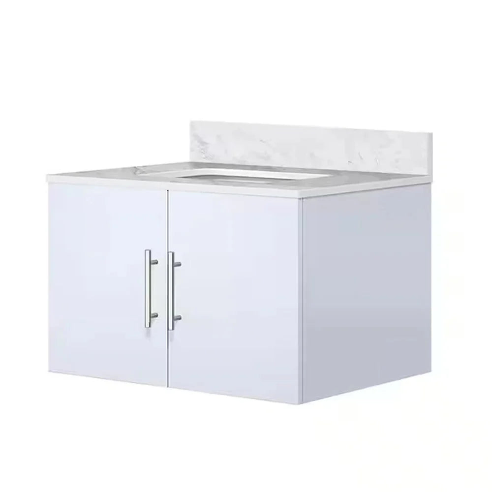 Geneva Glossy White Bathroom Floating Bathroom Vanity With Undermount Ceramic Sink With White Carrara Marble Top
