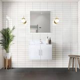Geneva Glossy White Bathroom Floating Bathroom Vanity With Undermount Ceramic Sink With White Carrara Marble Top