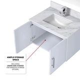 Geneva Glossy White Bathroom Floating Bathroom Vanity With Undermount Ceramic Sink With White Carrara Marble Top