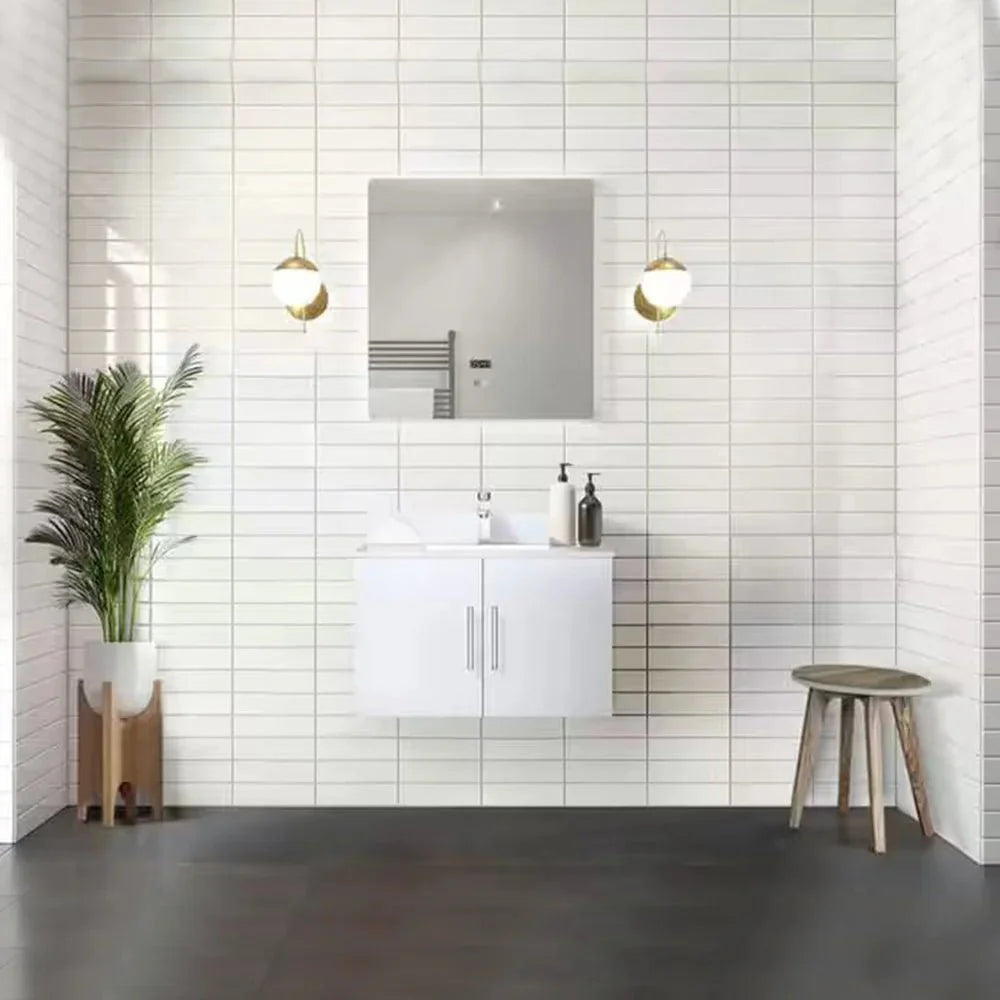 Geneva Glossy White Bathroom Floating Bathroom Vanity With Undermount Ceramic Sink With White Carrara Marble Top