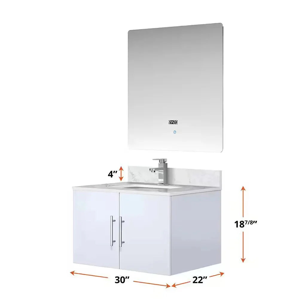 Geneva Glossy White Bathroom Floating Bathroom Vanity With Undermount Ceramic Sink With White Carrara Marble Top