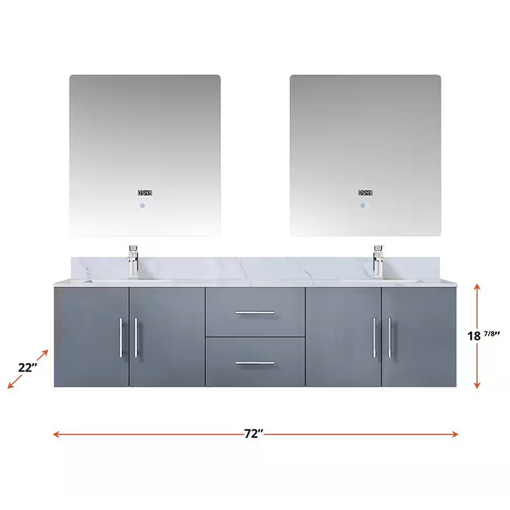 Geneva Dark Grey Bathroom Floating Bathroom Vanity With Undermount Ceramic Sink With White Carrara Marble Top
