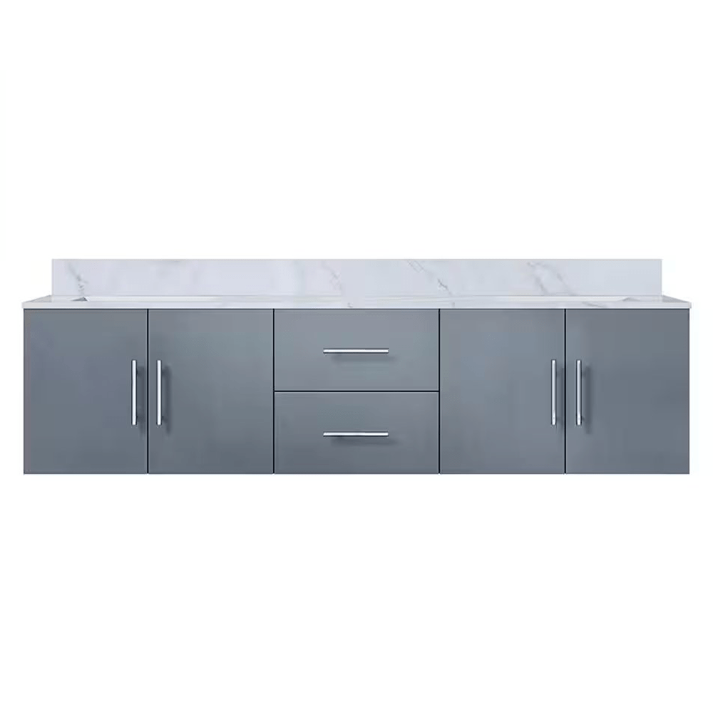 Geneva Dark Grey Bathroom Floating Bathroom Vanity With Undermount Ceramic Sink With White Carrara Marble Top