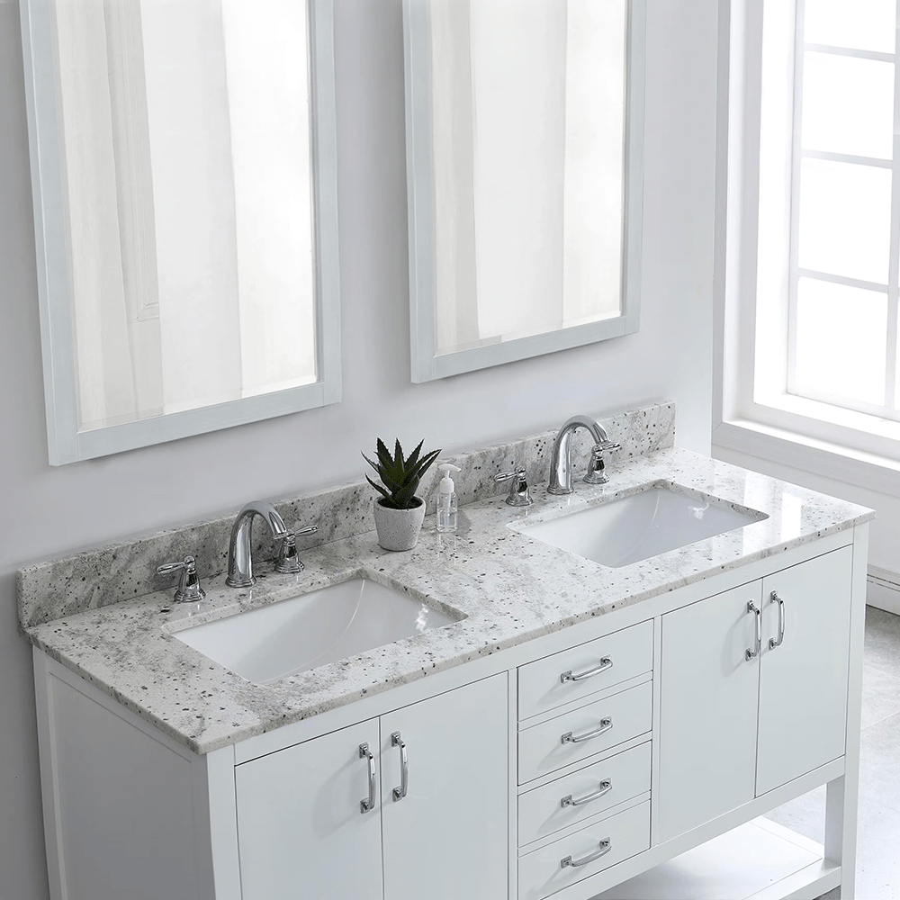 Glacier White Granite Rectangular Bathroom Vanity Sink Top - BUILDMYPLACE