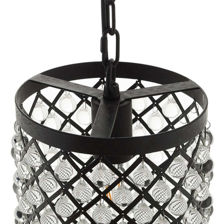 Glass Bead & Black Metal Cylindrical - Shaped Pendant - E26 60W Clear Glass Ball - Reflect Ceiling Light - BUILDMYPLACE