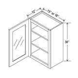 Glass Door Wall Cabinet - 15W x 30H x 12D - Aria White Shaker - BUILDMYPLACE