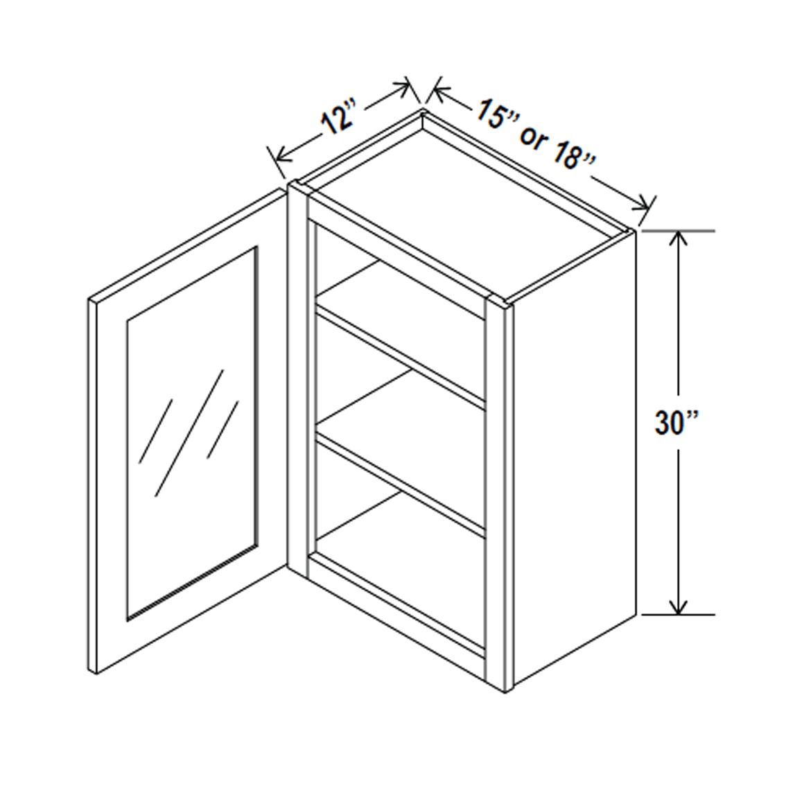 Glass Door Wall Cabinet - 15W x 30H x 12D - Charleston Saddle - RTA - BUILDMYPLACE