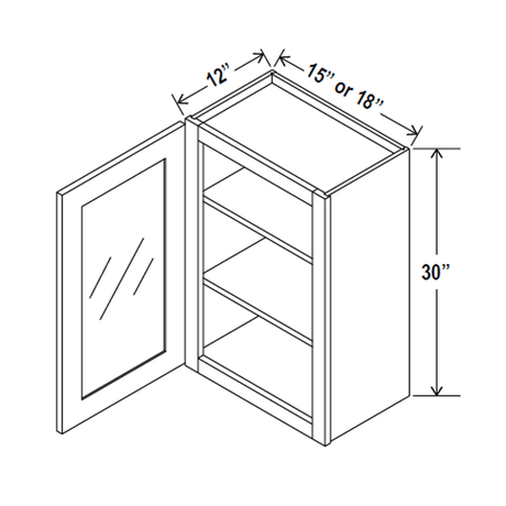 Glass Door Wall Cabinet - 15W x 30H x 12D - Charleston Saddle - RTA - BUILDMYPLACE
