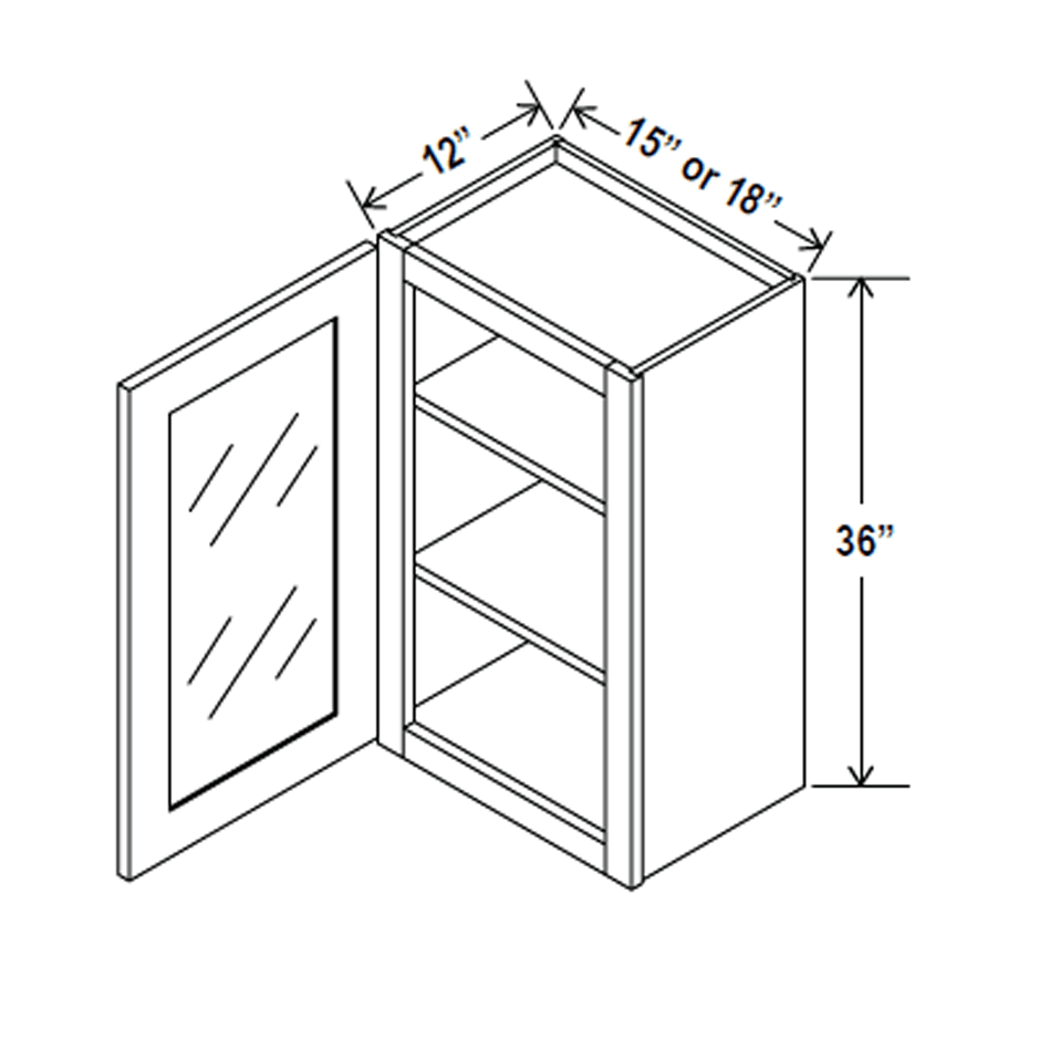 Glass Door Wall Cabinet - 15W x 36H x 12D - Blue Shaker Cabinet - BUILDMYPLACE