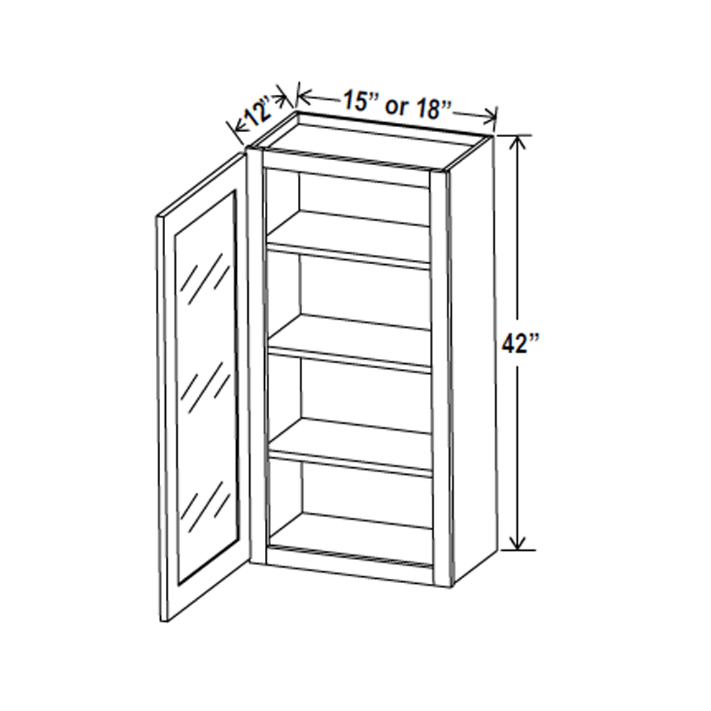 Glass Door Wall Cabinet - 15W x 42H x 12D - Blue Shaker Cabinet - BUILDMYPLACE