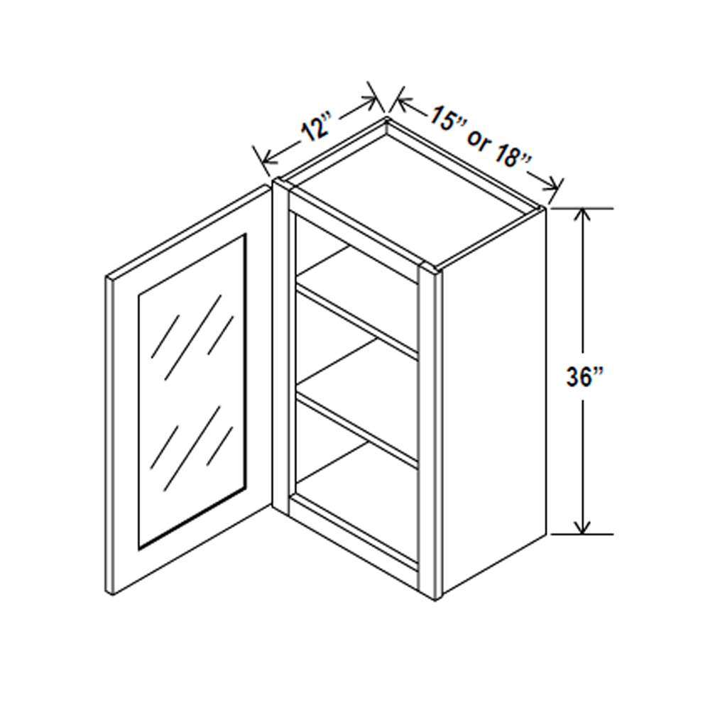 Glass Door Wall Cabinet - 18W x 36H x 12D - Aria Shaker Espresso - BUILDMYPLACE