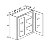 Glass Door Wall Cabinet - 24W x 30H x 12D - Aria Shaker Espresso - BUILDMYPLACE