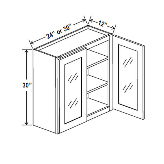 Glass Door Wall Cabinet - 24W x 30H x 12D - Aria Shaker Espresso - BUILDMYPLACE