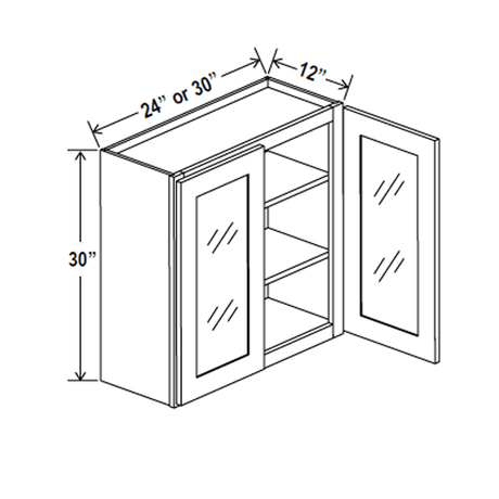 Glass Door Wall Cabinet - 24W x 30H x 12D - Charleston Saddle - RTA - BUILDMYPLACE