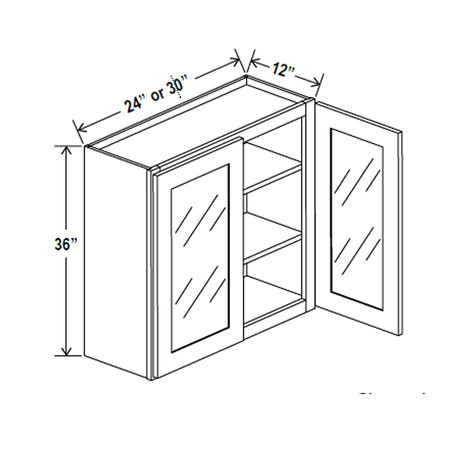 Glass Door Wall Cabinet - 24W x 36H x 12D - Aria Shaker Espresso - BUILDMYPLACE