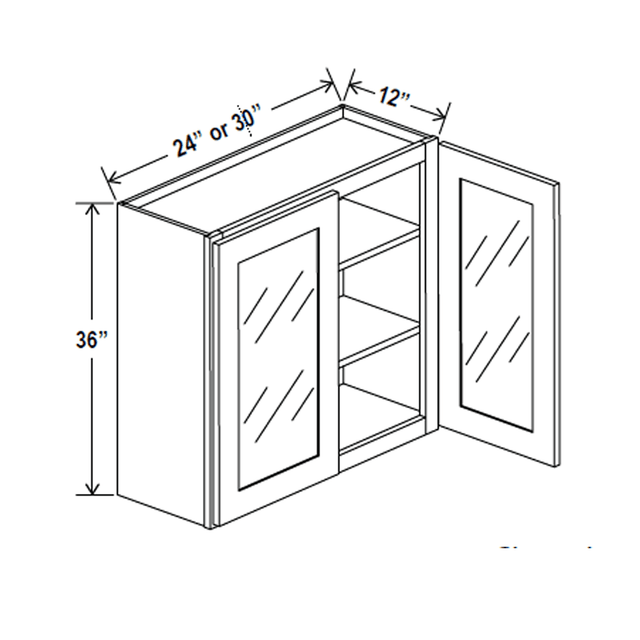 Glass Door Wall Cabinet - 24W x 36H x 12D - Aria Shaker Espresso - RTA - BUILDMYPLACE