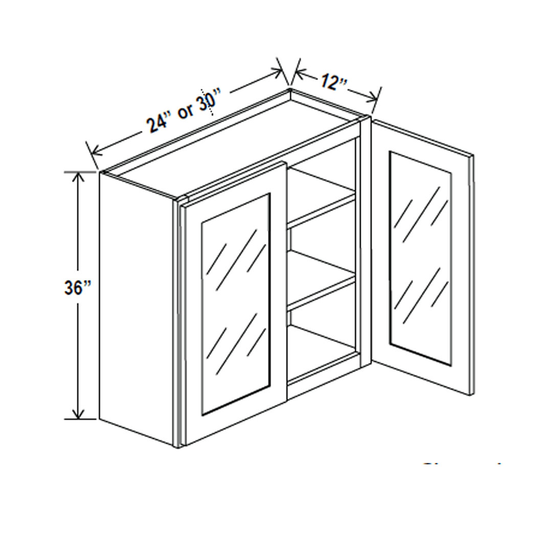 Glass Door Wall Cabinet - 24W x 36H x 12D - Aria White Shaker - BUILDMYPLACE