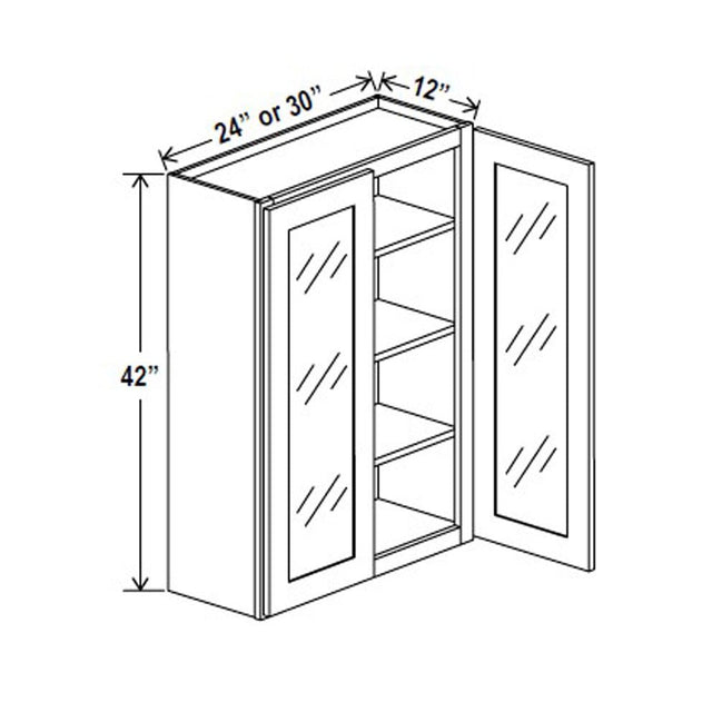 Glass Door Wall Cabinet - 24W x 42H x 12D - Aria White Shaker - BUILDMYPLACE