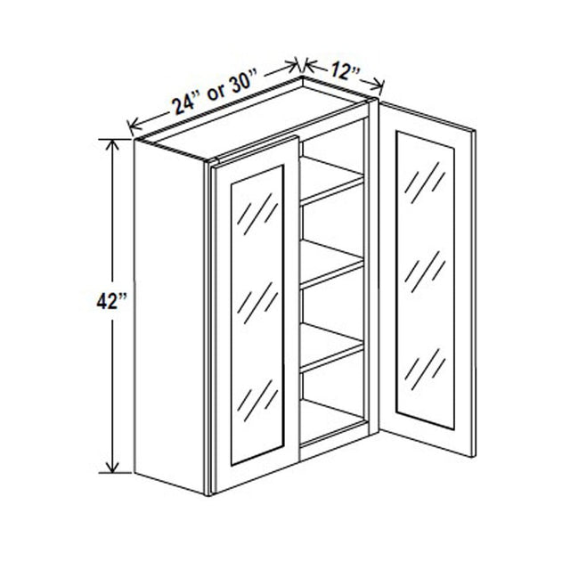 Glass Door Wall Cabinet - 24W x 42H x 12D - Charleston Saddle - RTA - BUILDMYPLACE