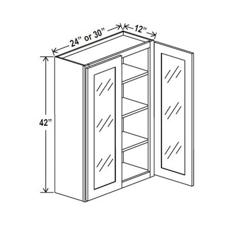 Glass Door Wall Cabinet - 24W x 42H x 12D - Charleston White - BUILDMYPLACE