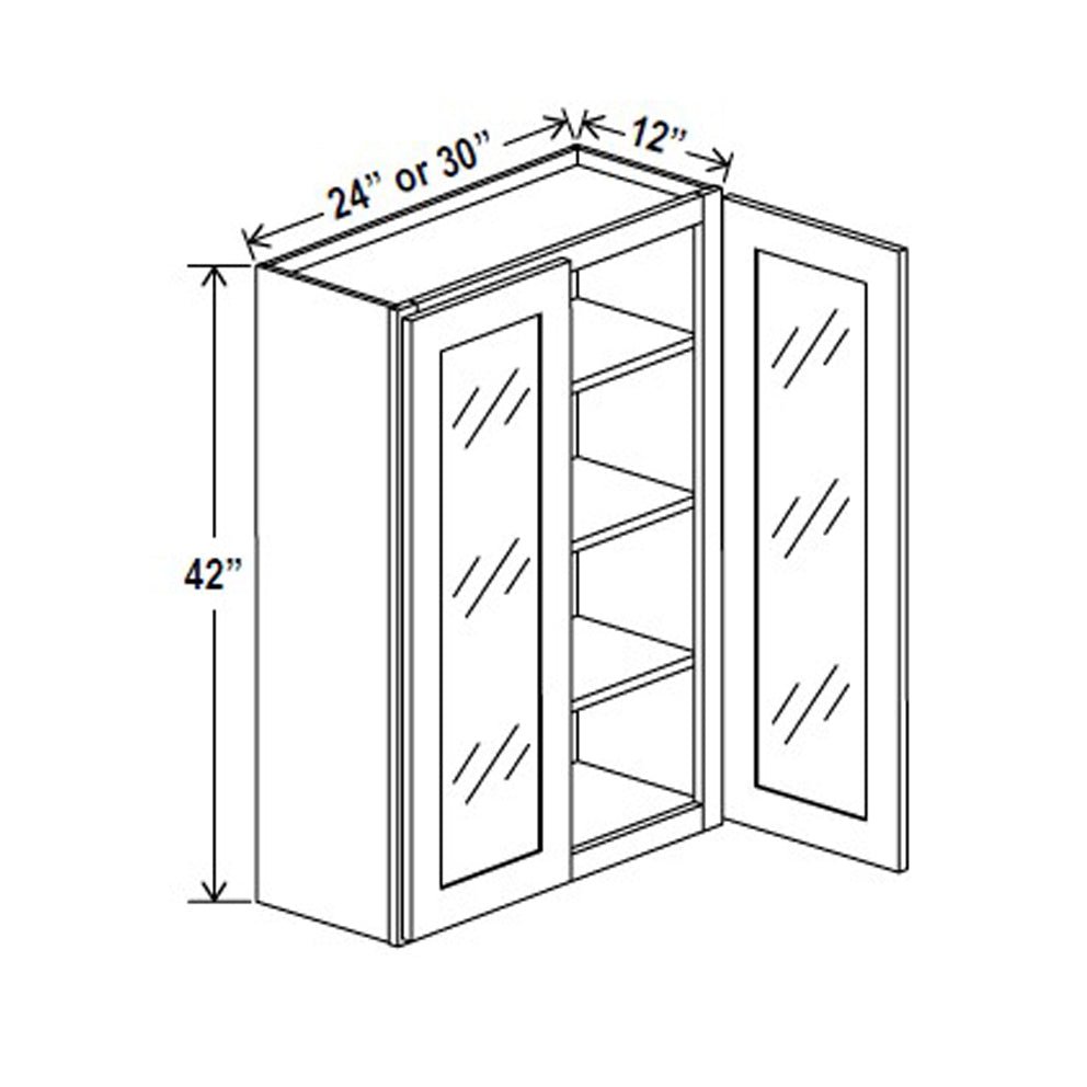 Glass Door Wall Cabinet - 24W x 42H x 12D - Grey Shaker Cabinet - BUILDMYPLACE