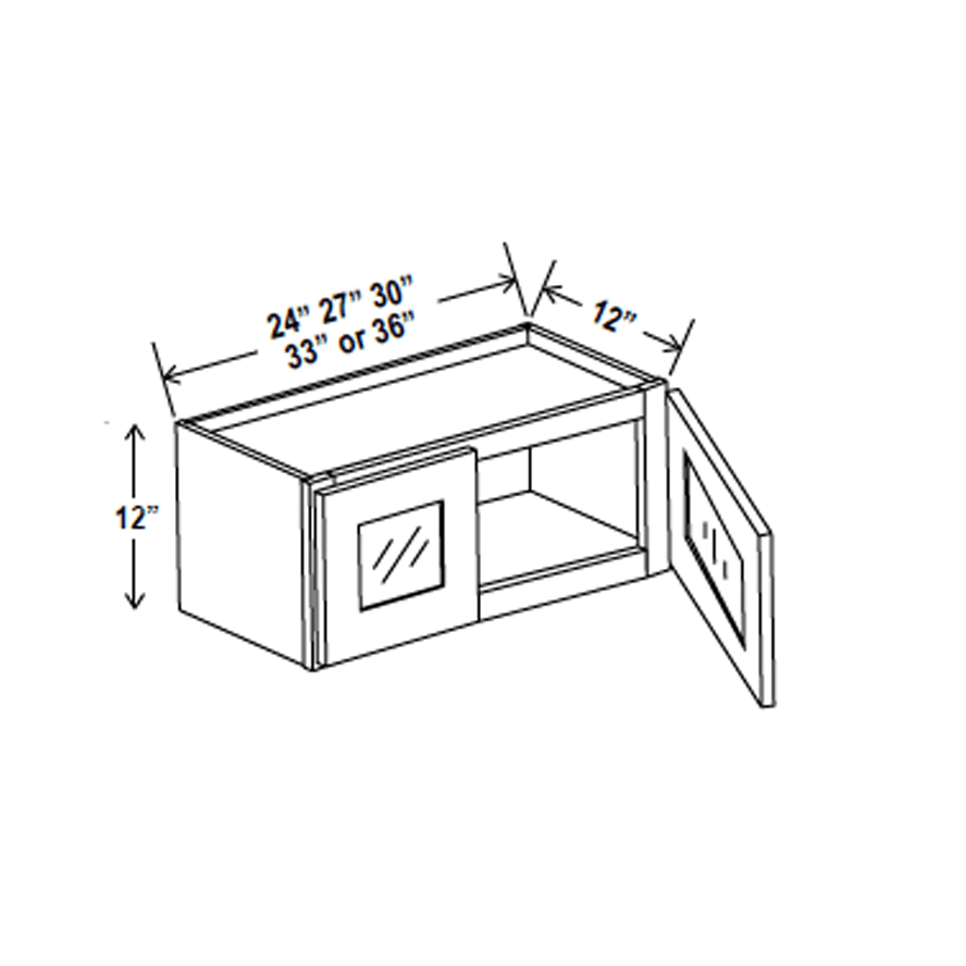 Glass Door Wall Cabinet - 30W x 12H x 12D - Charleston Saddle - RTA - BUILDMYPLACE