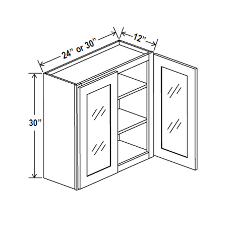 Glass Door Wall Cabinet - 30W x 30H x 12D - Aria White Shaker - RTA - BUILDMYPLACE