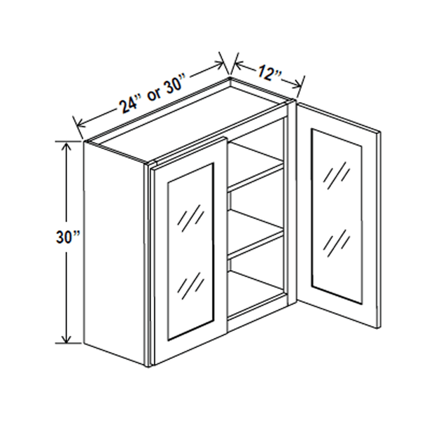 Glass Door Wall Cabinet - 30W x 30H x 12D - Blue Shaker Cabinet - BUILDMYPLACE