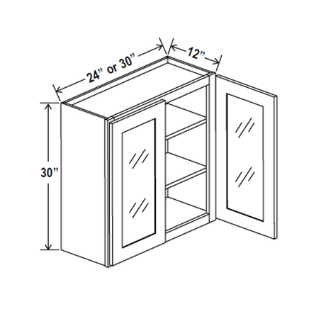 Glass Door Wall Cabinet - 30W x 30H x 12D - Charleston White - RTA - BUILDMYPLACE