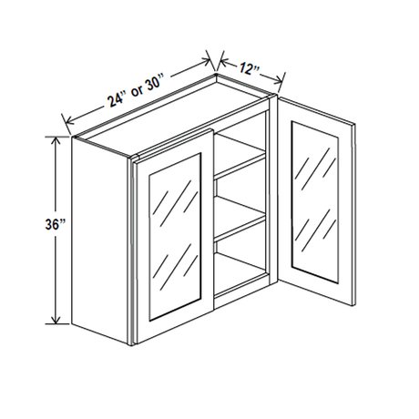 Glass Door Wall Cabinet - 30W x 36H x 12D - Blue Shaker Cabinet - BUILDMYPLACE