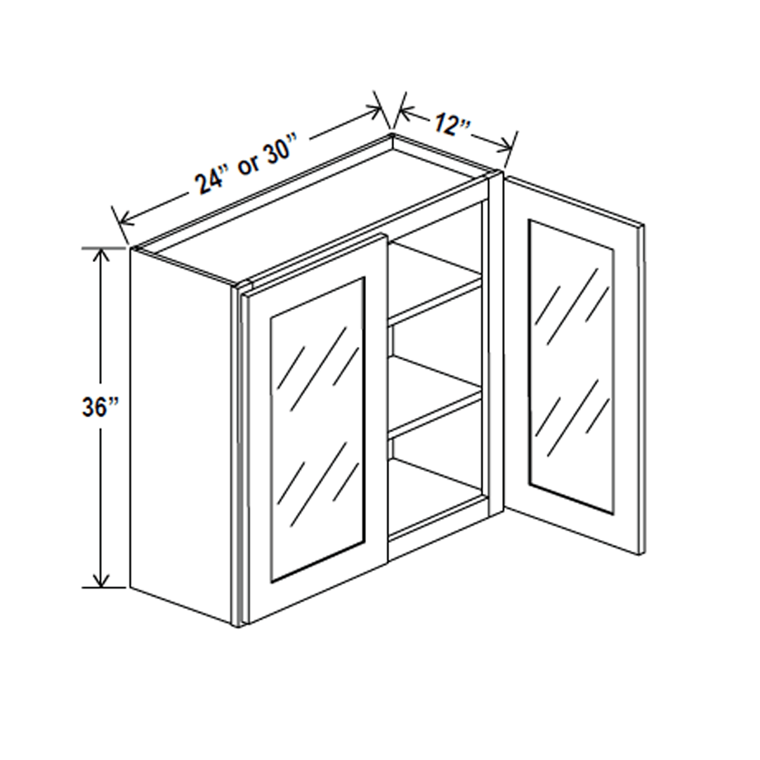 Glass Door Wall Cabinet - 30W x 36H x 12D - Charleston Saddle - RTA - BUILDMYPLACE
