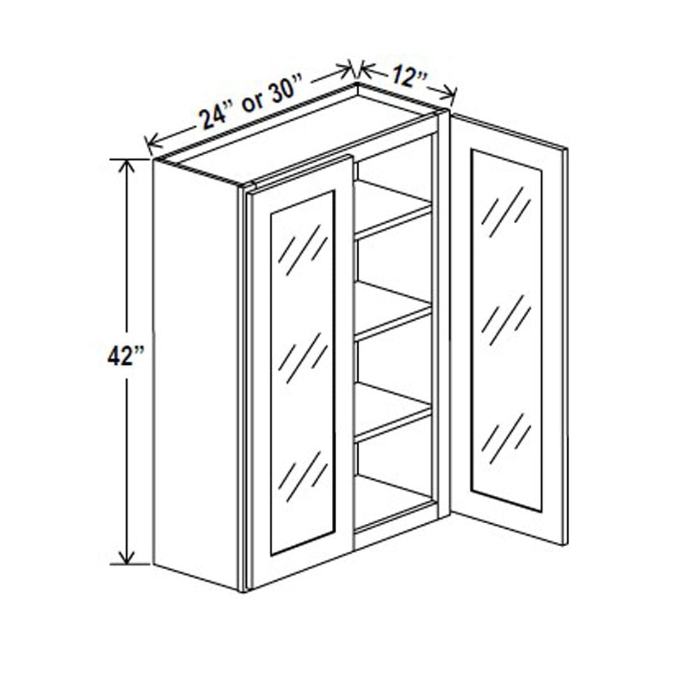Glass Door Wall Cabinet - 30W x 42H x 12D - Charleston Saddle - RTA - BUILDMYPLACE