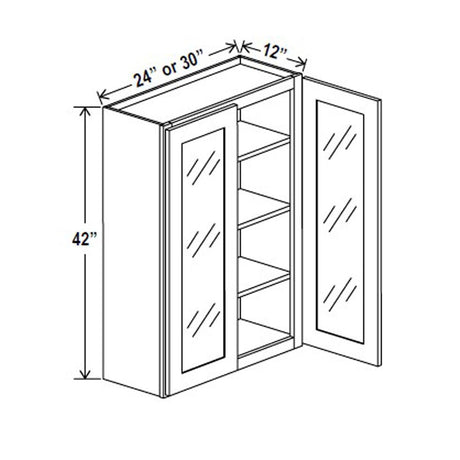 Glass Door Wall Cabinet - 30W x 42H x 12D - Charleston Saddle - RTA - BUILDMYPLACE