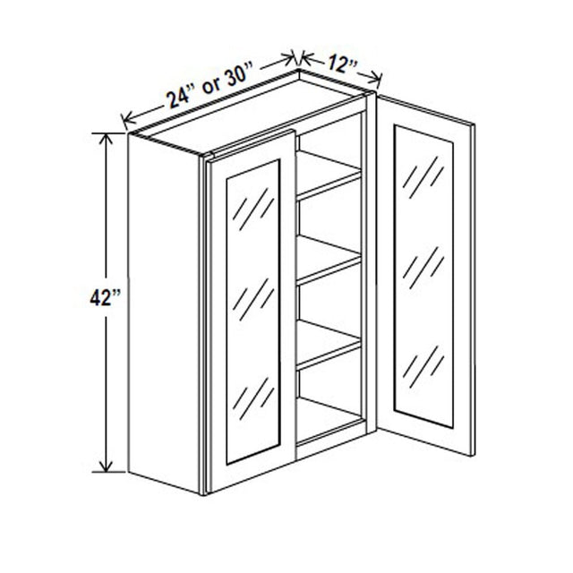 Glass Door Wall Cabinet - 30W x 42H x 12D - Charleston Saddle - RTA - BUILDMYPLACE