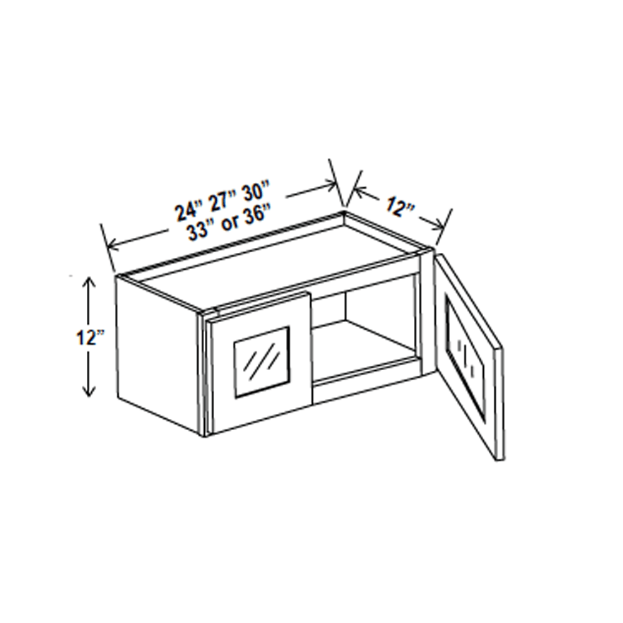 Glass Door Wall Cabinet - 33W x 12H x 12D - Charleston Saddle - RTA - BUILDMYPLACE