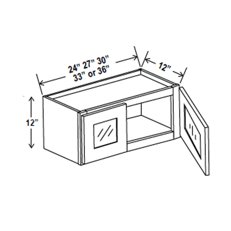 Glass Door Wall Cabinet - 36W x 12H x 12D - Charleston Saddle - RTA - BUILDMYPLACE