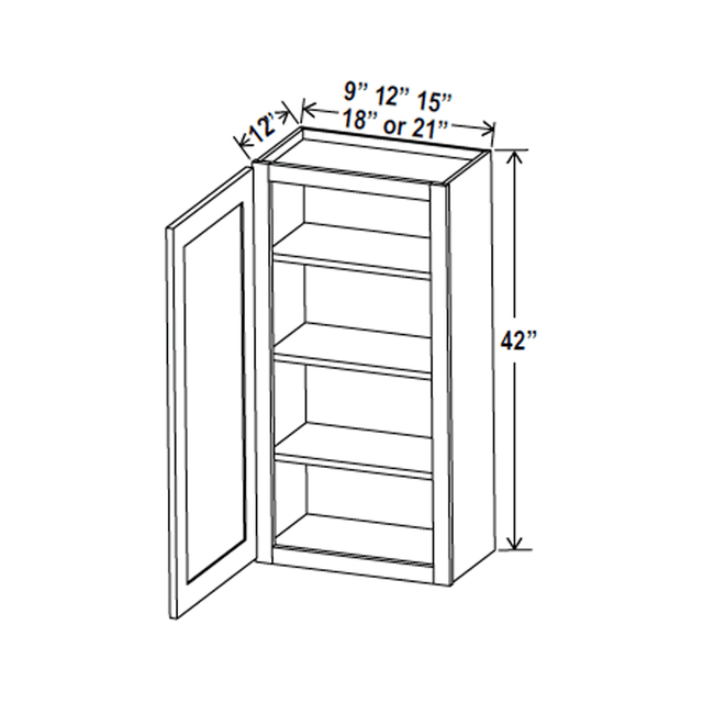 Glass Wall Cabinet - 18W x 42H x 12D - Aria Shaker Espresso - BUILDMYPLACE