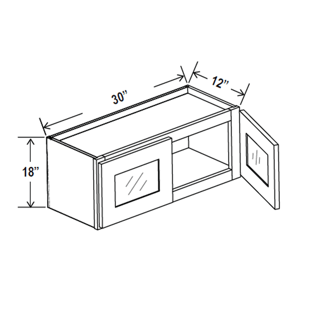 Glass Wall Cabinet - 30"W x 18"H x 12"D - Aria Shaker Espresso - BUILDMYPLACE