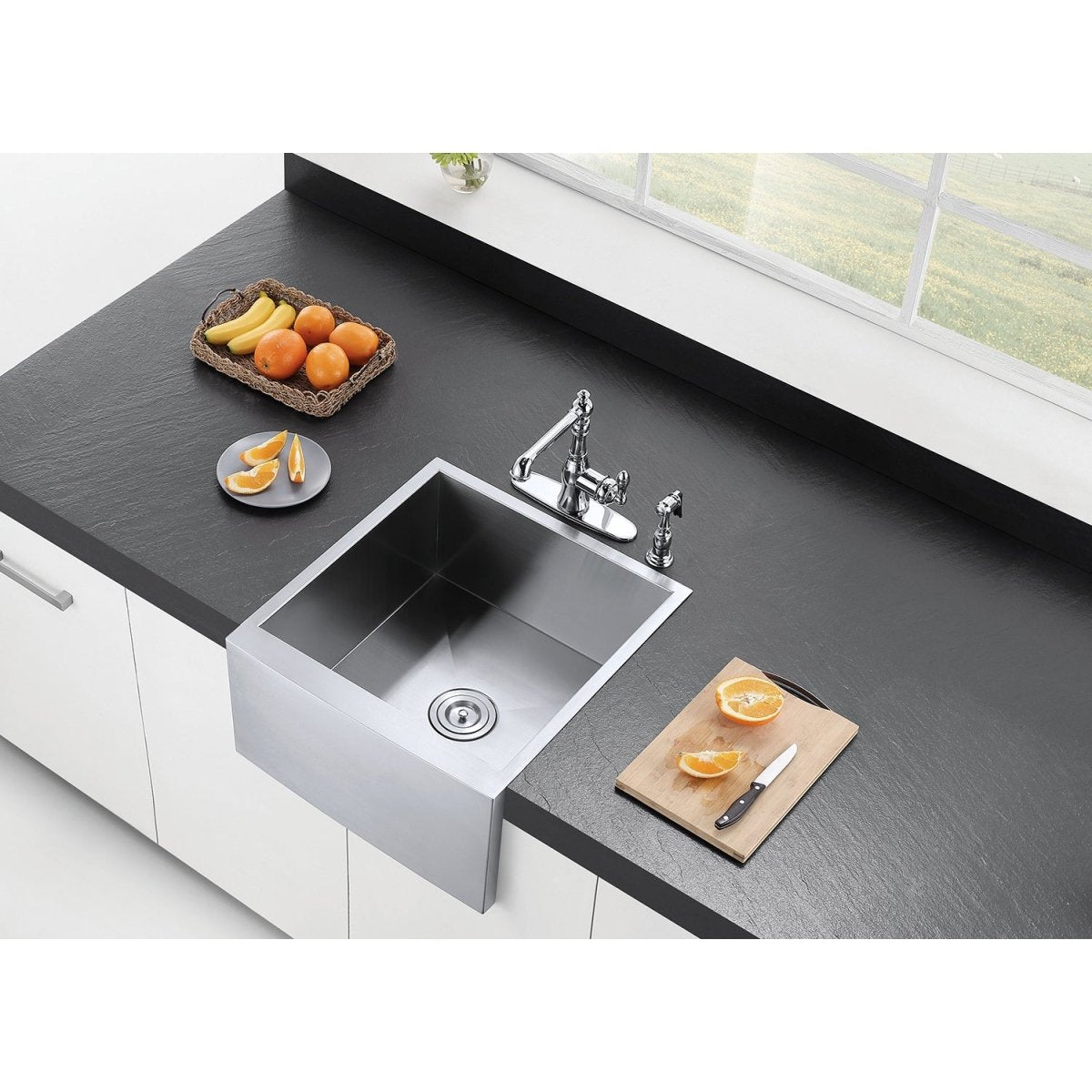 Gourmetier 22" x 21" Apron Front Farmhouse Single Bowl Kitchen Sink, Brushed - BUILDMYPLACE