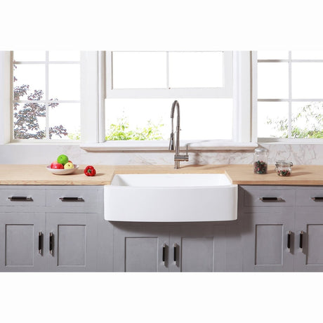 Gourmetier Solid Surface 33" x 22" Farmhouse Single Bowl Kitchen Sink, Matte White - BUILDMYPLACE