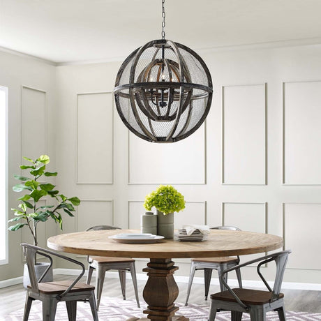 Gravitate Globe Rustic Oak Wood Pendant Light Chandelier - BUILDMYPLACE