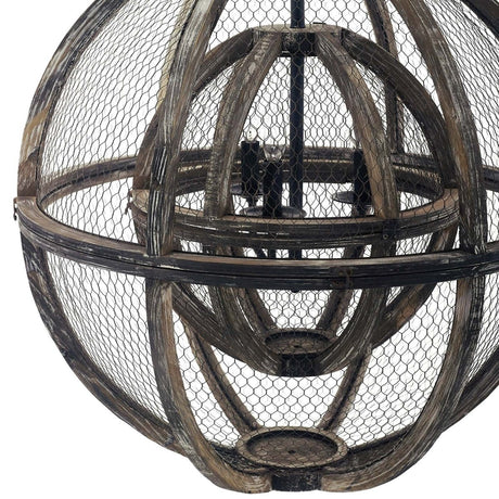 Gravitate Globe Rustic Oak Wood Pendant Light Chandelier - BUILDMYPLACE