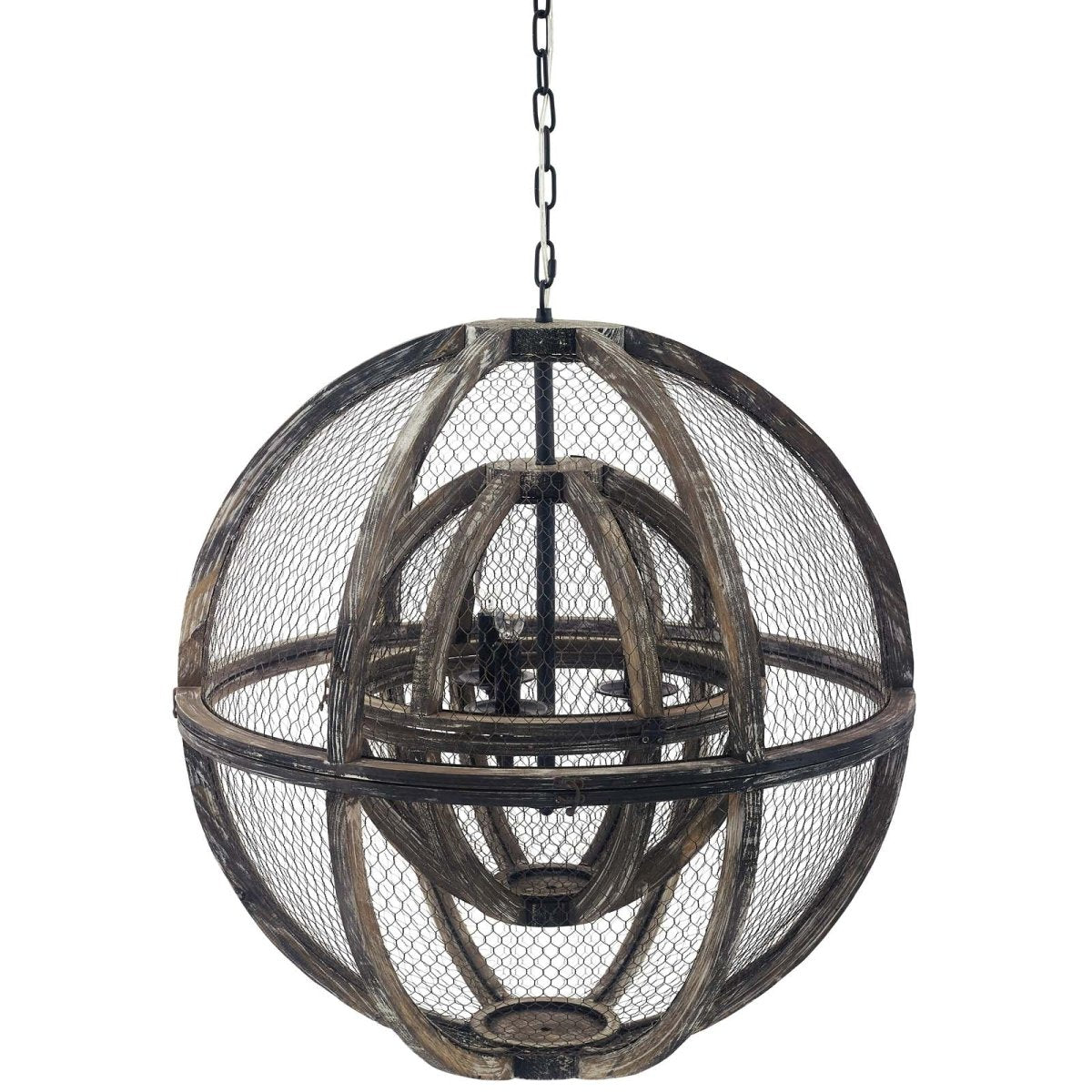 Gravitate Globe Rustic Oak Wood Pendant Light Chandelier - BUILDMYPLACE