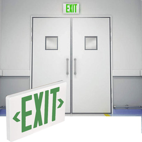 Green LED Exit Sign, Double Sided, 4W, UL,CUL, AC 120V - 277V, 90 - min Backup Battery, Exit Light for Business, Residential - BUILDMYPLACE