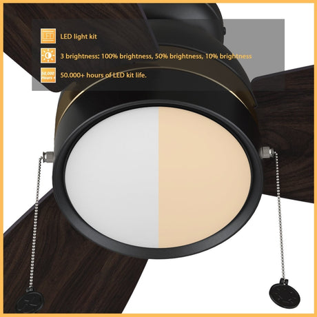 GREENWOOD 48" 3 - Blade Flush Mount Ceiling Fan with LED Light & Pull Chain - LEDMyPlace