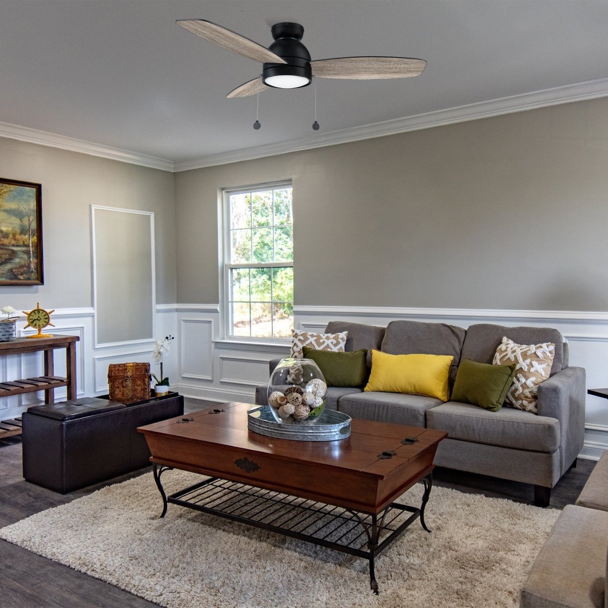 GREENWOOD 48" 3 - Blade Flush Mount Ceiling Fan with LED Light & Pull Chain - LEDMyPlace