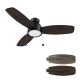GREENWOOD 48" 3 - Blade Flush Mount Ceiling Fan with LED Light & Pull Chain - LEDMyPlace