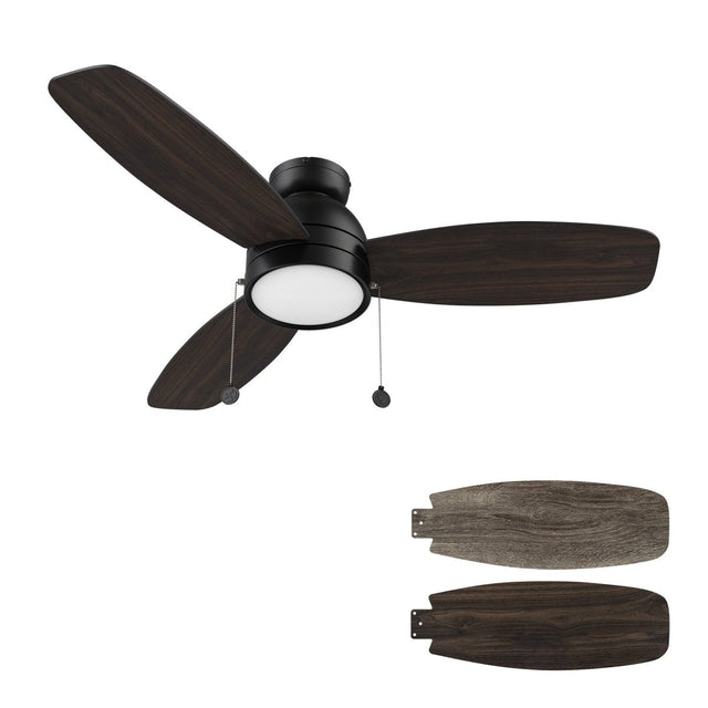 GREENWOOD 48" 3 - Blade Flush Mount Ceiling Fan with LED Light & Pull Chain - LEDMyPlace
