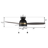 GREENWOOD 48" 3 - Blade Flush Mount Ceiling Fan with LED Light & Pull Chain - LEDMyPlace